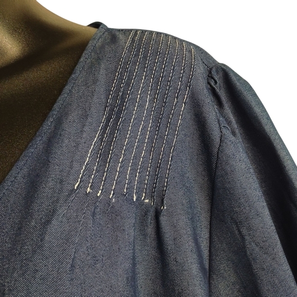 ODDI Women's Blue Puff Sleeve Denim Romper V-Neck Plus Size 3XL NWOT - Picture 8 of 11